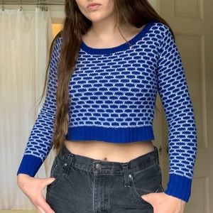 Blue and white cropped sweater